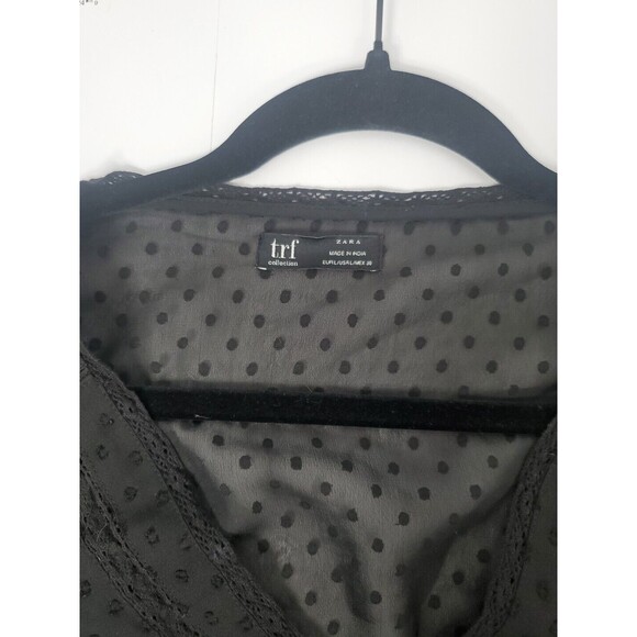 Zara TRF  Black Dotted Ruffled Long Sleeve Boho Chic Sheer Blouse Top Size W M - Picture 3 of 7